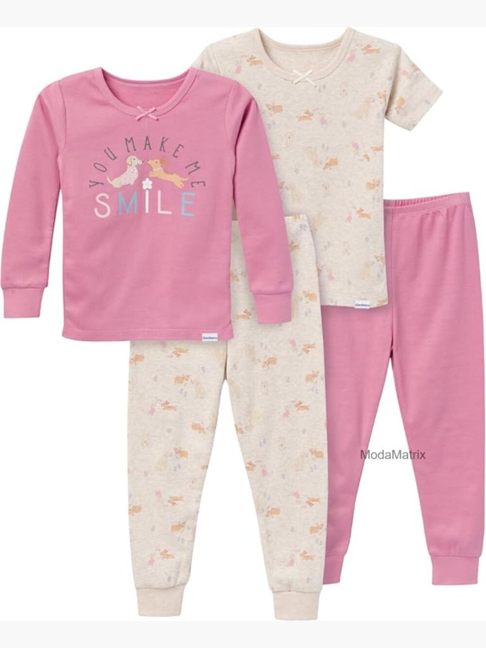 4-Piece Cotton Pajama Set for Girls - Snug Fit Sleepwear
